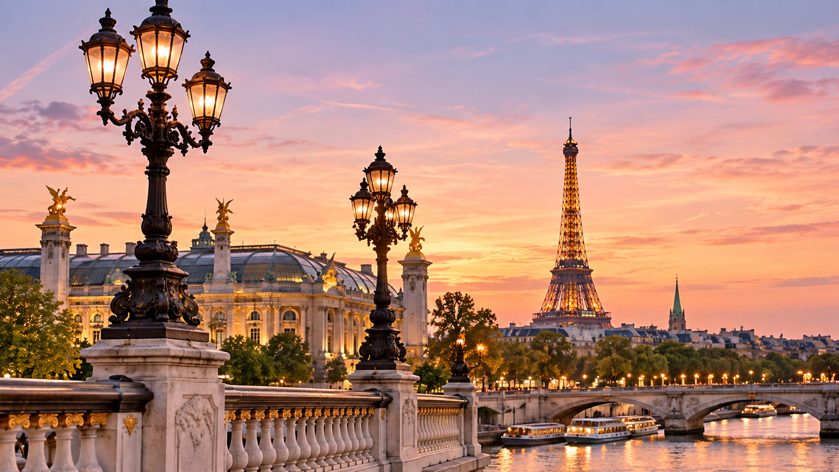 Eiffel Tower and Parisian architecture at sunset